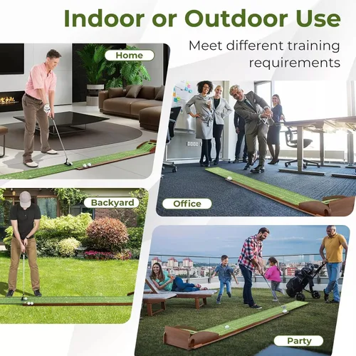 Miniatura 6 de Alfombrilla de golf para interiores con putter y 5 bolas, juego de devolución automática de bolas, terciopelo mate para el hogar, oficina, patio
