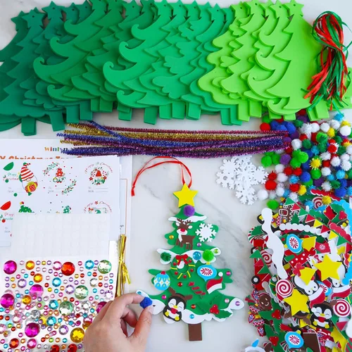 Miniatura 8 de Winlyn 24 juegos de adornos de árbol de Navidad, juegos de arte para manualidades, kits de manualidades de Navidad, pino, muñeco de nieve, copo