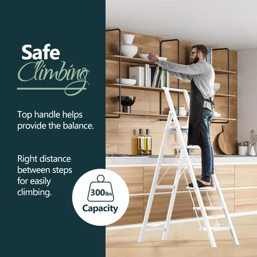 Miniatura 3 de WOA WOA Escalera de 6 peldaños, escaleras plegables ligeras con peldaños anchos, escalera delgada para espacios estrechos, escalera alta para techos