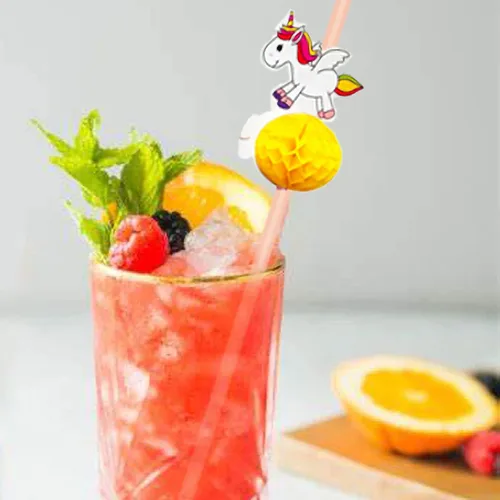 Miniatura 4 de 24 popotes de unicornio 3D con diseño de panal tropical hawaiano con temática de playa, pajitas de frutas tropicales para verano, playa, piscina