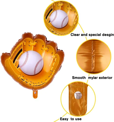 Miniatura 3 de YUJUN 13 globos de béisbol, guantes de béisbol gigantes, globos deportivos de Mylar para fiestas de cumpleaños, béisbol, deportes, suministros