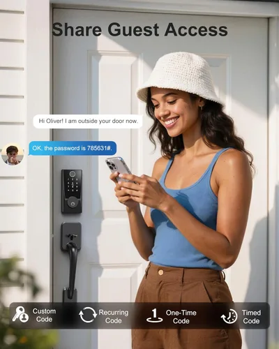 Miniatura 4 de Cerradura inteligente WiFi con asa, cerradura de puerta WiFi integrada, cerrojo de entrada sin llave para puerta delantera, huellas dactilares