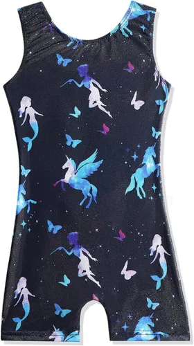 HOZIY - Leotardos de gimnasia para niñas, con estampado de unicornio, aurora, arco iris, sirena, dinosaurio, magdalenas, con pantalón ciclista con