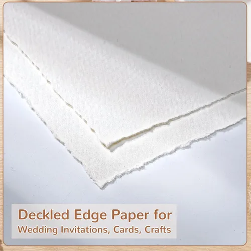 Miniatura 3 de 50 hojas de papel de borde deckled de 5 x 7 pulgadas, papel de acuarela rugoso/texturizado de 160 GSM, hecho a mano, para invitaciones de boda