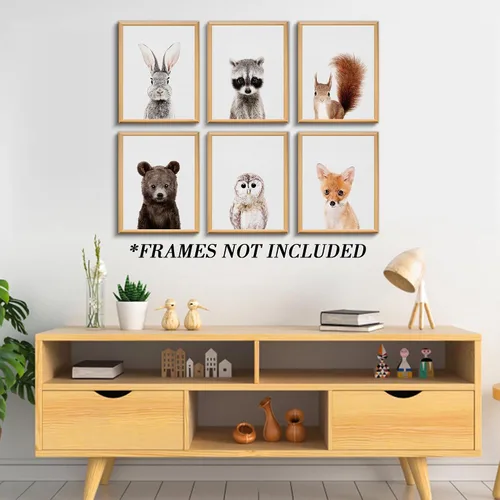 Miniatura 3 de Decoración de safari en la selva, bonito arte de pared de animales, decoración de dormitorio de bebé (8 x 10 pulgadas, sin marco) (bosque)