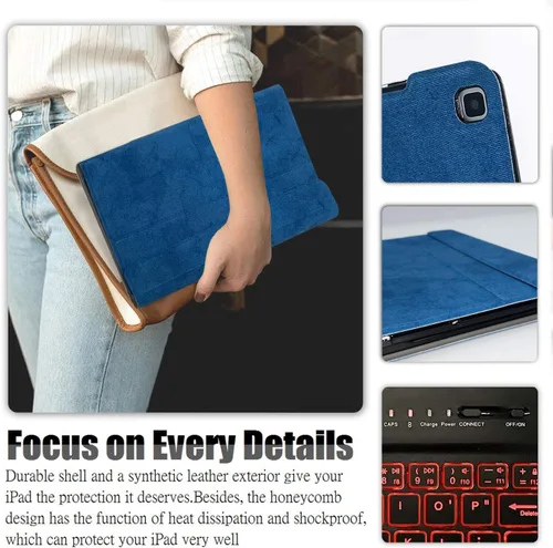 Miniatura 7 de Funda para teclado Galaxy Tab A 8.0 2019 [retroiluminada, SM-T290, SM-T295], teclado inalámbrico desmontable de 7 colores con funda de soporte de PU