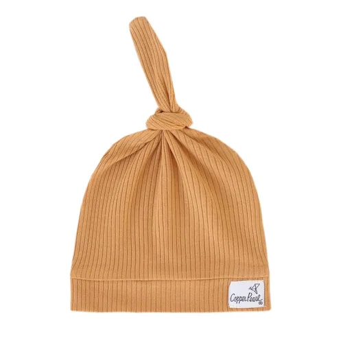 Copper Pearl Gorro de bebé con nudo superior elástico suave Dolce