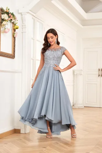 Miniatura 5 de Vestidos de novia para mujer, de gasa, con encaje, formal, para madre y novio, con bolsillos