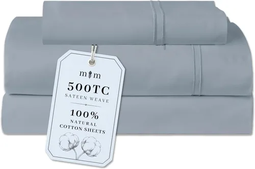 Miniatura 16 de Sábanas de Cama de Algodón 100% Natural Juego de Sábanas Cal King de Tejido Satinado de Una Sola Capa de 500 TC Ropa de Cama Sólida Transpirable