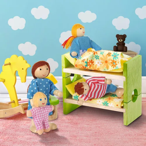 Miniatura 4 de 17 piezas de casa de muñecas de madera, personas de 15 figuras familiares y 2 mascotas (perro y gato), juego familiar de muñecas para niñas y niños