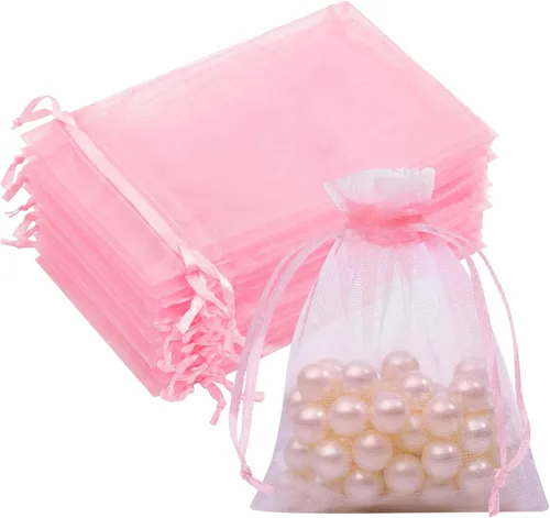 Miniatura 13 de Bolsas de organza de 3x4 pulgadas, 50 paquetes de pequeñas bolsas de regalo de malla con cordón, bolsas de muestra para fiesta, boda, baby shower