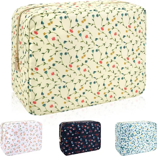 Miniatura 20 de Iqimott Bolsa Grande de Maquillaje de Nylon para Viaje, Bolsa de Cosméticos Preppy Grande Organizadora de Maquillaje de Nylon Bolsa de Artículos
