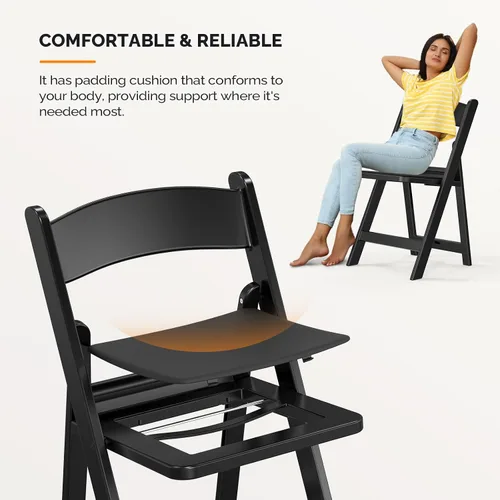 Miniatura 4 de VINGLI Sillas plegables de resina con cojín, silla plegable de plástico con cómodos asientos acolchados, perfectas para fiestas y eventos en Negro
