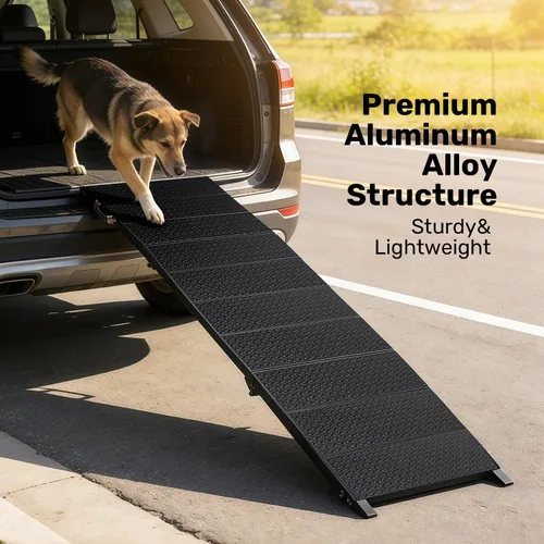 Miniatura 9 de Rampa extra larga de 71 pulgadas para perros grandes, marco de metal resistente para vehículos utilitarios deportivos, camiones y automóviles