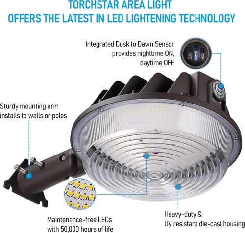 Miniatura 5 de TORCHSTAR 3CCT - Luz LED de granero ajustable, luz de área del atardecer al amanecer con fotocélula, actualización de 150 W/120 W/100 W