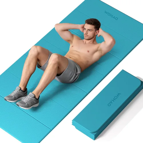 Tapete de yoga de 7 pliegues de 74 x 31 pulgadas - 0.31 pulgadas de grosor, tapete POE plegable extra ancho antideslizante para viajes,