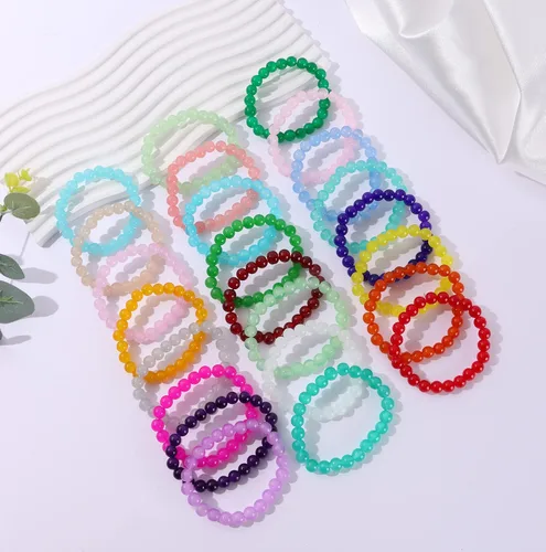 Miniatura 5 de WAINIS 24 pulseras de cuentas de cristal de 0.315 pulgadas para mujer, elásticas y redondas, pulseras curativas, multicolor, hechas a mano, apilables