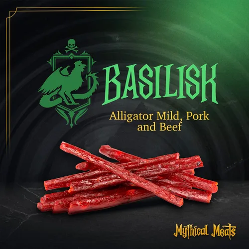 Miniatura 3 de Mythical Meats Sabor original (basilisco) Paquete de 12 palitos de bocadillo – Alligator suave con cerdo y carne de res – Carnes secas