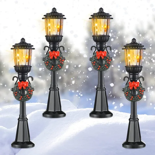 Miniatura 10 de Accesorios de pueblo para lámpara de Navidad en miniatura, poste de lámpara de pueblo, lámpara de hadas del pueblo, farol de tren, lámparas de calle