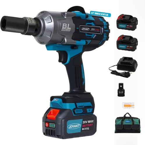Kit de llave de impacto inalámbrica, pistola de impacto de 20V MAX 3/4, llaves de impacto sin escobillas de 1474 pies-libras (2000N.m), llave de