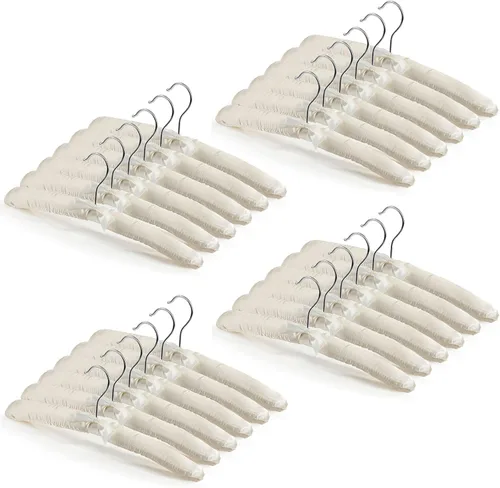 Jetec 24 piezas de perchas acolchadas de raso con gancho giratorio de 360°, almohadillas de hombro de esponja, para abrigos, suéteres, blusas, Beige