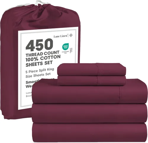Miniatura 51 de LANE LINEN - Sábanas tamaño Split King para cama ajustable, 450 hilos, 100% algodón, 2 sábanas bajeras individuales XL, con bolsillo profundo, 05