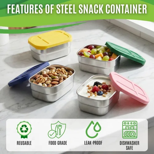 Miniatura 2 de Contenedores de acero inoxidable de 8 onzas con tapas de silicona, sin BPA y reutilizables, mini cajas de almacenamiento de alimentos