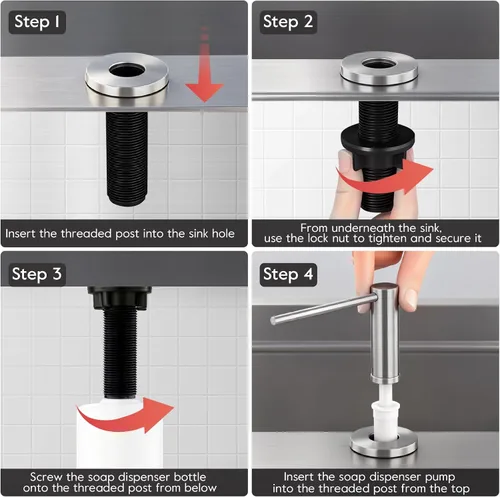 Miniatura 7 de GAPPO Dispensador de jabón para fregadero de cocina, dispensador de jabón integrado para fregadero, cabezal de bomba de acero inoxidable de níquel