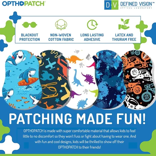 Miniatura 5 de OPTHOPATCH Defined Vision - Parches para ojos para niños, diseño divertido para niños, 30 + 10 vendajes adhesivos extra sensibles de algodón