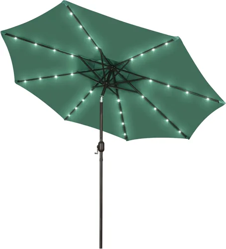 Miniatura 19 de Blissun - Sombrilla solar de 9 pies, 32 luces LED, parasol de mesa para patio, jardín, cubierta, piscina y playa (gris)