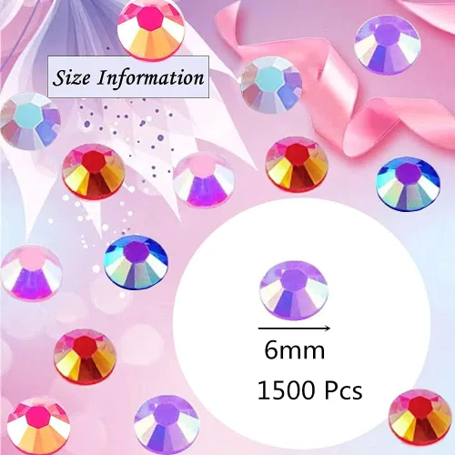 Miniatura 4 de 1500 piezas de diamantes de imitación de resina AB de 0.236 pulgadas (0.236 in) con parte trasera plana, purpurina redonda sin fijación