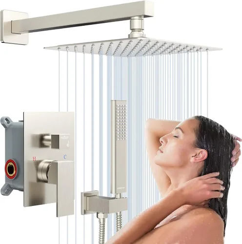 Miniatura 25 de Juegos de sistema de grifería de ducha negros: EMBATHER Juego combinado de ducha con cabezal de lluvia superior de 10 pulgadas con ducha de mano