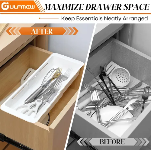 Miniatura 7 de Paquete de 1 Organizadores de Cajones Profundos, Organizador de Cajón Deslizante Expandible y Ajustable para Utensilios de Cocina, Toallas