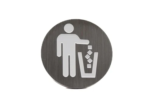 Miniatura 11 de Logotipo de basura, emblema, medallón, cocina, oficina, parte delantera del gabinete, 1.5 pulgadas, acero inoxidable, latón, negro mate, cantidad 1