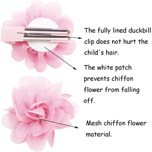 Miniatura 3 de DeD 24 lazos de gasa para el pelo de 2.7 pulgadas, pinzas para el pelo de flores, pequeñas pinzas para el cabello para niñas, bebés, niños pequeños