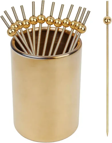Miniatura 11 de Lexenic Juego de 12 púas de cóctel de metal de 4.3 pulgadas + kit de soporte, juego de pinchos reutilizables de acero inoxidable 304 prémium para 1