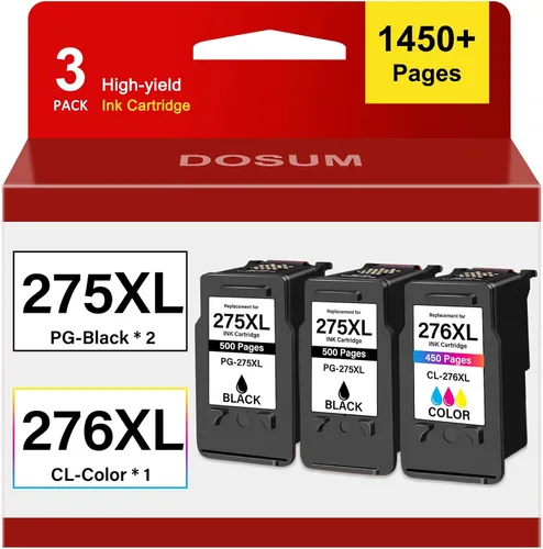 Cartucho de tinta 275XL 276XL (2 negros, 1 color, 3 unidades) Reemplazo remanufacturado para Canon PG275 CL276 275 276 XL TS3500 TS3522 TR4720