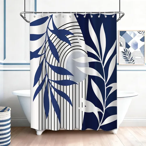 Miniatura 43 de Cortina de ducha bohemia en negro y gris, cortinas de ducha modernas de mediados de siglo negro y gris para baño, juego de tela impermeable