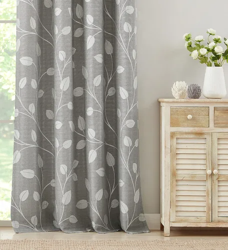 Miniatura 6 de WEST LAKE - Cortinas de hojas grises y blancas de 63 pulgadas de largo con textura de lino para oscurecer la habitación con ramas, ojales