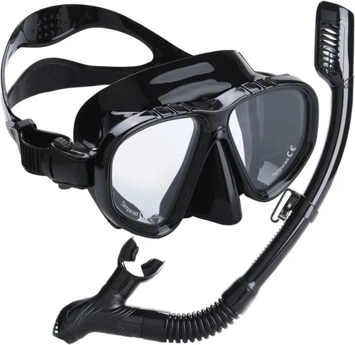 Snorkel Set Wide-View Adult Snorkeling Scuba Gear, Professional Snorkel Goggles Anti-Fog Diving Mask, Anti-Leak Swim Goggles and Dry Top Snorkel for