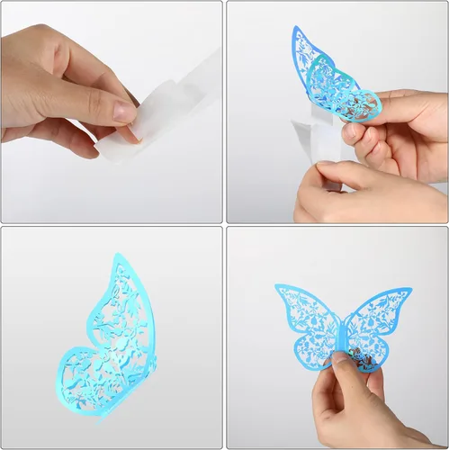 Miniatura 5 de 72 calcomanías 3D de mariposa para pared, decoración de pared, 3 tamaños, para habitación, hogar, guardería, aula, oficina, dormitorio, baño, sala