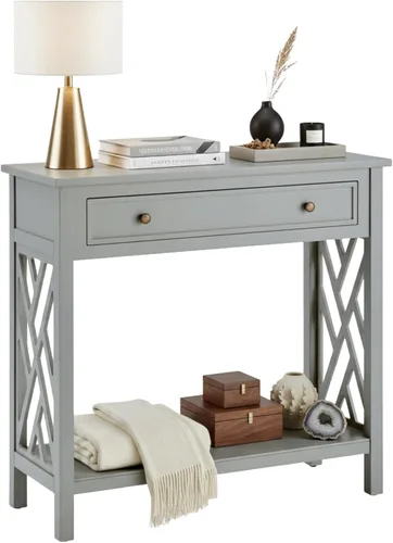 Alaterre Furniture Coventry - Mesa consola de madera de 32 pulgadas con cajón y estante, color gris