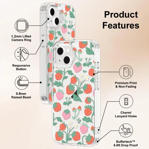 Miniatura 7 de MOSNOVO Funda para iPhone 13/14, grado militar, probada en caídas de 6.6 pies, transparente con diseño de jardín de fresas Claro - Jardín de fresas