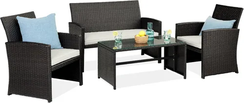 Miniatura 24 de Best Choice Products juego de muebles de mimbre para patio al aire libre, 4 piezas, para conversación en el patio trasero con mesa de café, cojines