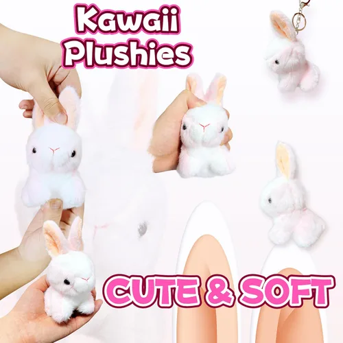 Miniatura 2 de Kawaite Peluches de conejo rosa para niñas, niños y adultos, mini juguetes de peluche de animales, llaveros, lindos peluches de conejo, animales