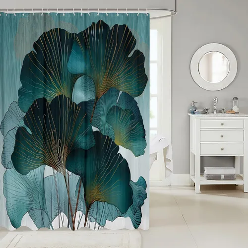 Miniatura 2 de Castle Fairy Cortinas de ducha con hojas de ginkgo, cortina de baño botánica de naturaleza verde, tela de plantas de acuarela, juego de decoración