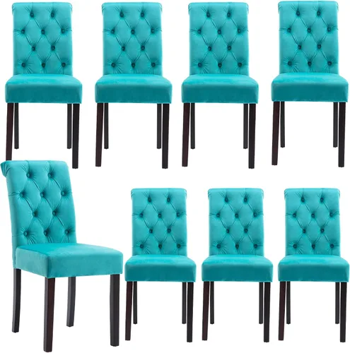 Miniatura 17 de Juego de 2 sillas de comedor de terciopelo tapizadas, modernas sillas decorativas copetudas, sillas laterales Parsons de madera para el hogar, negro