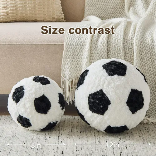 Miniatura 2 de Almohada de fútbol redonda negra para pelota de fútbol, almohadas de felpa estéticas para decoración del hogar, pelota de fútbol, almohada
