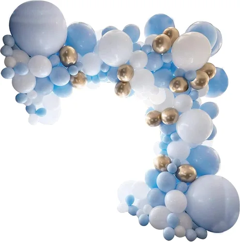 Kit de guirnalda de arco de globos de color azul y blanco y dorado, juego de 127 globos de látex para decoración de graduación, boda, cumpleaños,
