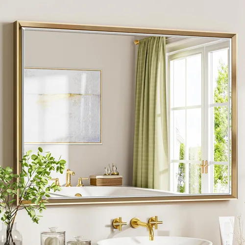 Miniatura 39 de Espejo de baño negro, espejo de baño biselado de 16 x 24 pulgadas para pared, espejo con marco negro antioxidante para decoración de baño, sala